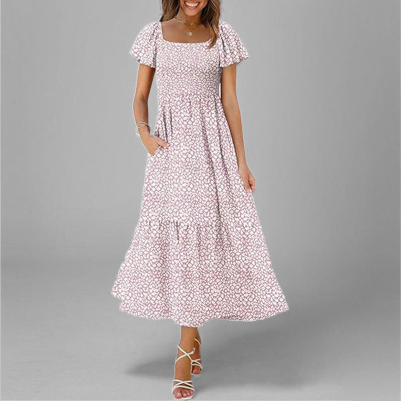 2026 spring new European and American cross-border women's clothing elegant and simple square neck casual dress for women