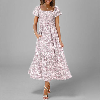 2026 spring new European and American cross-border women's clothing elegant and simple square neck casual dress for women