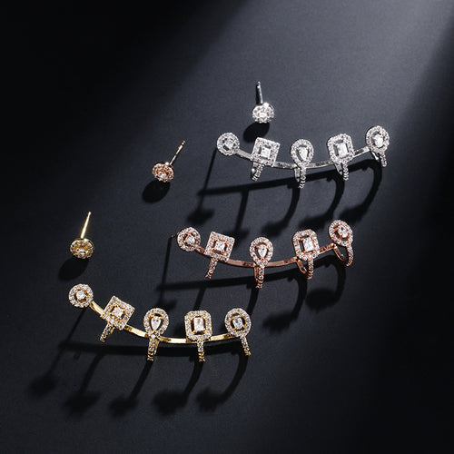 Cross-border bestselling jewelry zircon stud earring set, three-color zircon ear bone clip earrings, light luxury and high-end style dropshipping