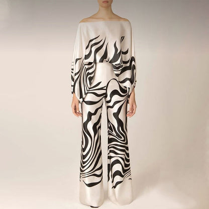 Amazon 2025 New European and American Clothing Loose Bat Sleeve Top Women's Wide-leg Pants Fashion Suit Women's Two-Piece Suit