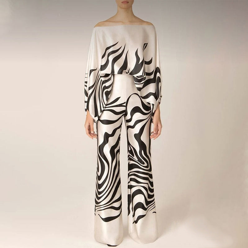 Amazon 2025 New European and American Clothing Loose Bat Sleeve Top Women's Wide-leg Pants Fashion Suit Women's Two-Piece Suit