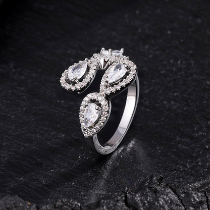 Cross-border European and American style exaggerated full zircon, light luxury, niche, high-end design, open ring for women, women's hand accessories that do not fade