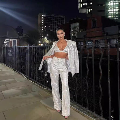 Cross-border foreign trade, spring and summer, European and American style, solid color fashion, casual three-piece set women's suit, underwear, straight-leg pants, fashionable and versatile