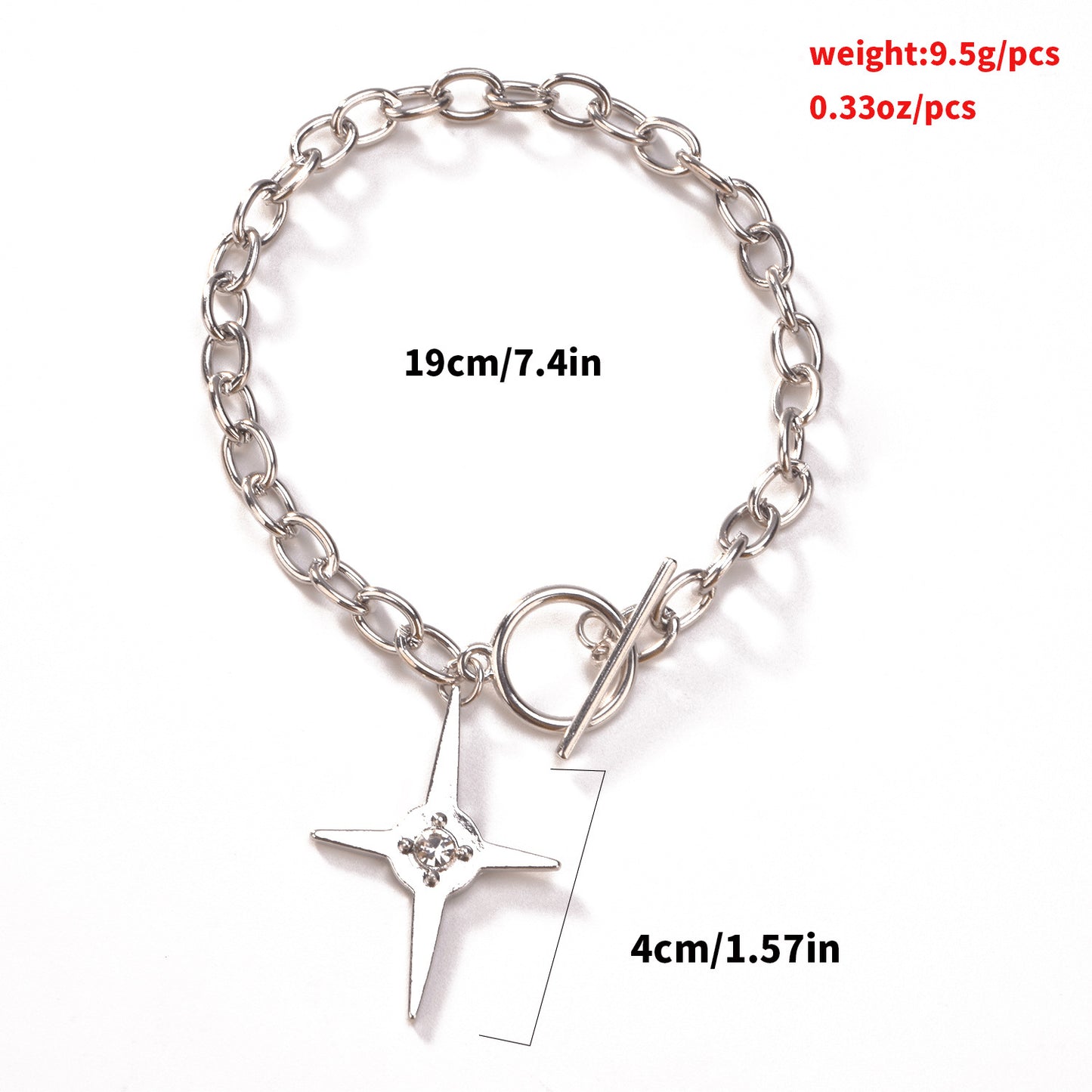European and American cross-border jewelry New geometric cross with diamonds star bracelet women's simple and fashionable thick iron chain bracelet
