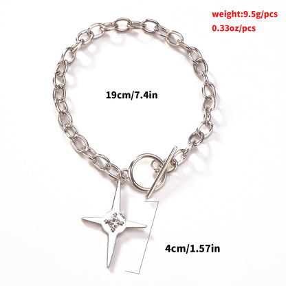 European and American cross-border jewelry New geometric cross with diamonds star bracelet women's simple and fashionable thick iron chain bracelet