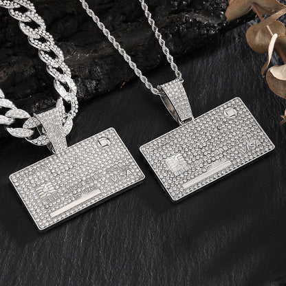 European and American hip hop full diamond domineering hang tag pendant necklace men's trend personality street wear Cuban chain necklace