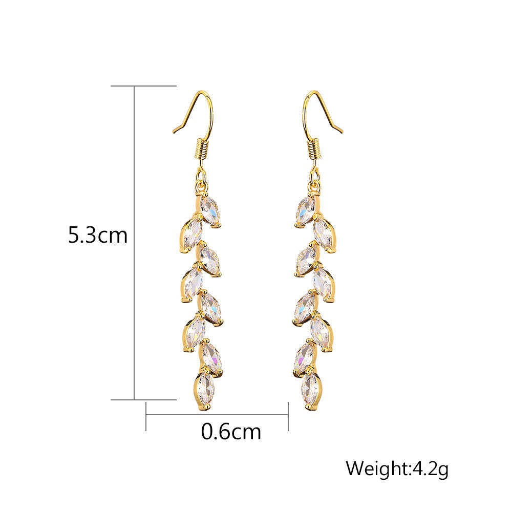 RAKOL Japan and South Korea new product long simple full inlaid zircon wheat ear earrings female ins trendy fashion temperament tassel ear hook