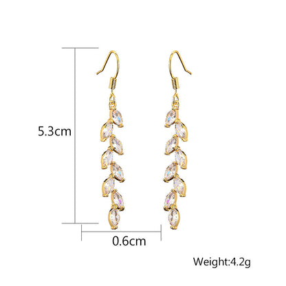 RAKOL Japan and South Korea new product long simple full inlaid zircon wheat ear earrings female ins trendy fashion temperament tassel ear hook
