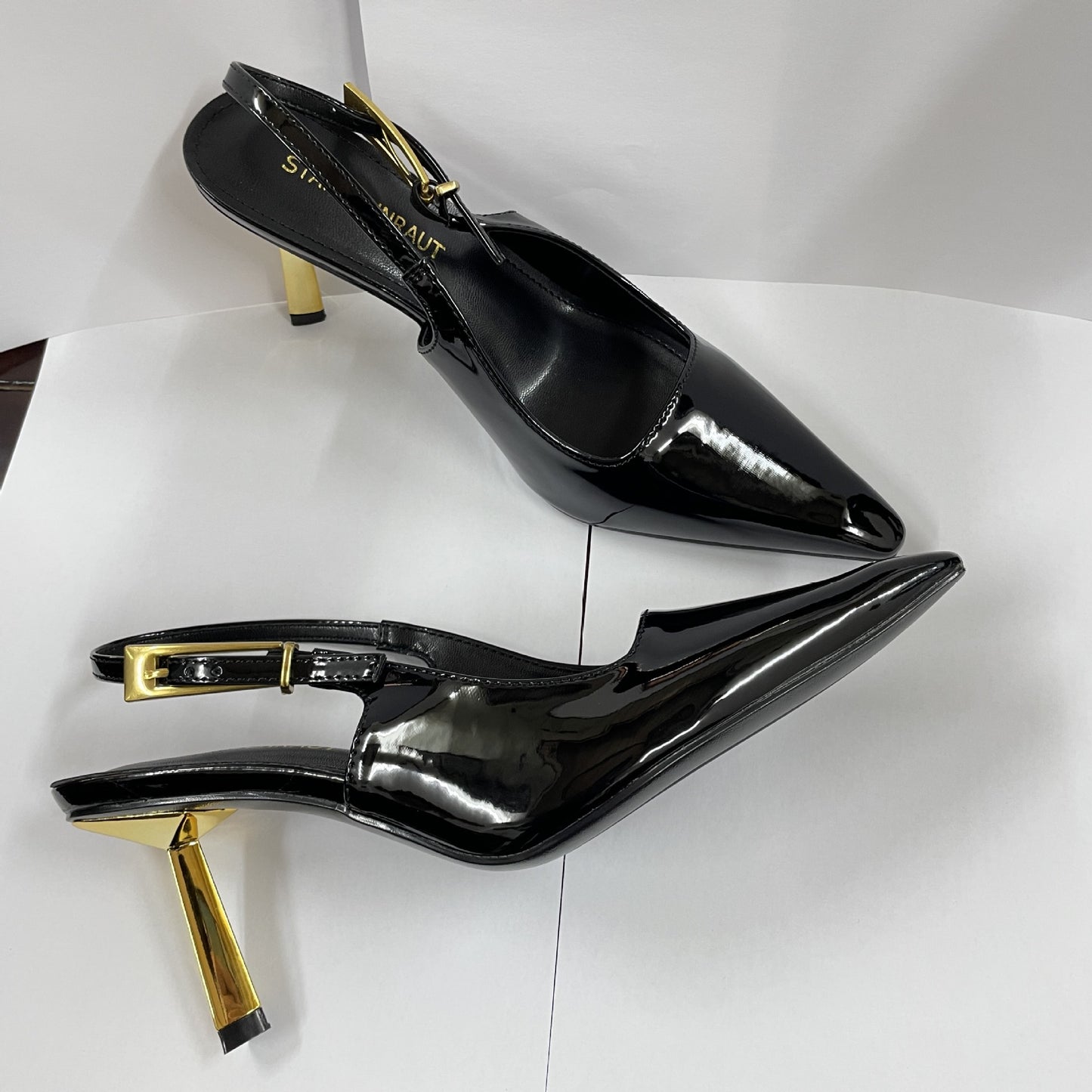 WO Huizhou City European and American Baotou back air sandals with buckles Yujie pointed toe thin heel patent leather slimming super high heel