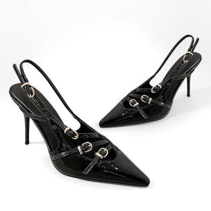 WO Huizhou City 2026 New Fashion European and American High Heels Stiletto Heel Pointed Toe Wrap Patent Leather Sexy Fashion Sandals