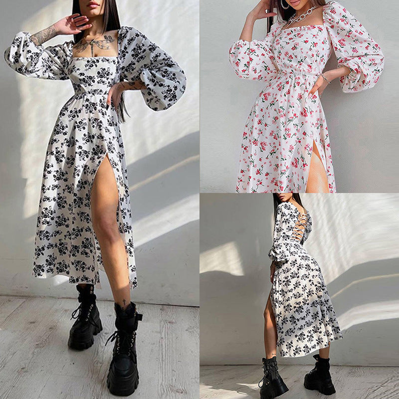 2026 Amazon cross-border foreign trade European and American women's clothing street sexy slit midi skirt long sleeve European and American dress women