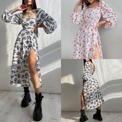 2026 Amazon cross-border foreign trade European and American women's clothing street sexy slit midi skirt long sleeve European and American dress women