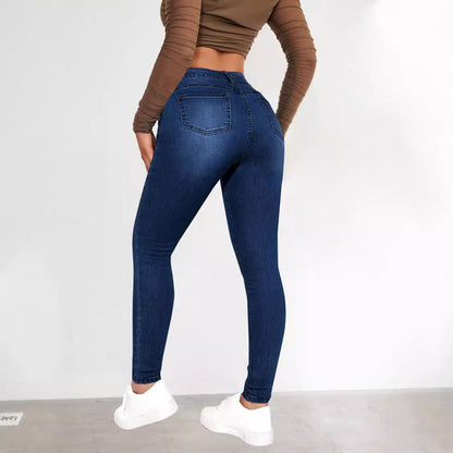 2025 cross-border Amazon independent station autumn hot girl skinny jeans women's street high-waisted stretch small-leg pants