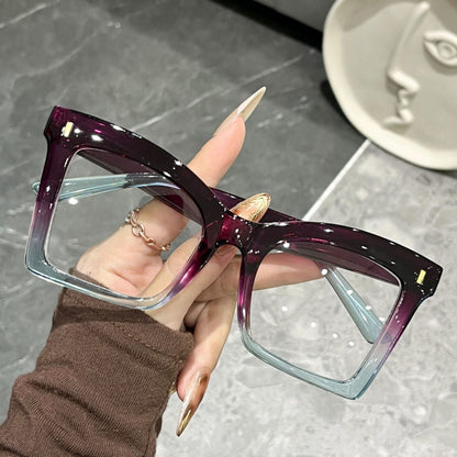 Large frame color-blocked flat glasses for women, premium cross-border new butterfly-shaped blue light blocking frames, bare-faced glasses frames