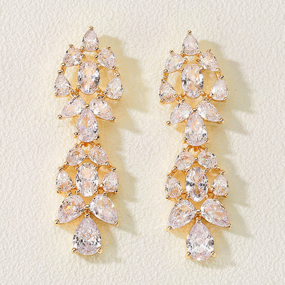Foreign trade new waterdrop zircon stud earrings long tassel earrings, three-color full diamond earrings, niche design for women