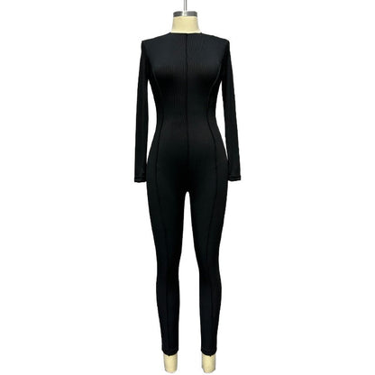 Amazon AliExpress cross-border foreign trade hot jumpsuits, European and American style slim long-sleeved round neck high-elastic women's jumpsuit