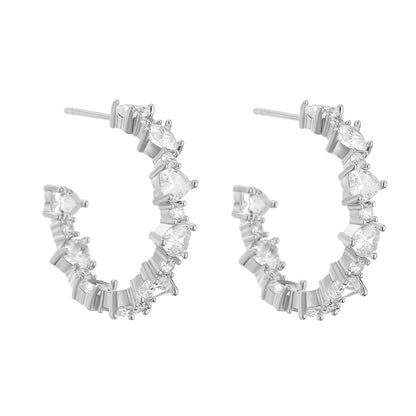 Fashionable commuting niche, high-end versatile C-shaped earrings, simple sweet and cool gemstone square zircon earrings, earrings for women