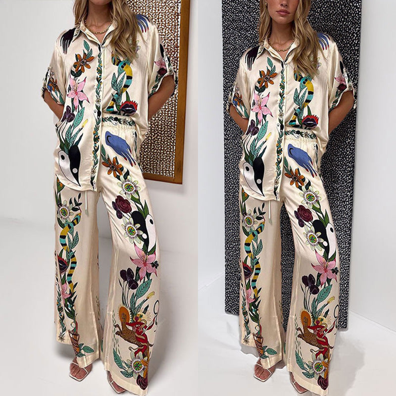 Cross-border AliExpress Spring 2026 European and American Fashion Printed Lapel Single-Breasted Pants Casual Fashion Suit