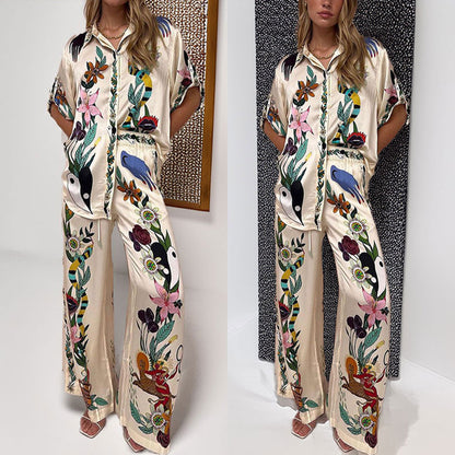 Cross-border AliExpress Spring 2026 European and American Fashion Printed Lapel Single-Breasted Pants Casual Fashion Suit