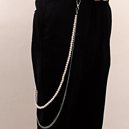 European and American cross-border jewelry, retro sexy fashion double layer trouser chain, punk imitation pearl waist chain