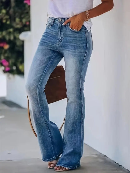 European and American cross-border women's stretch jeans, minimalist design, slightly flared fashionable versatile slim pants JEANS