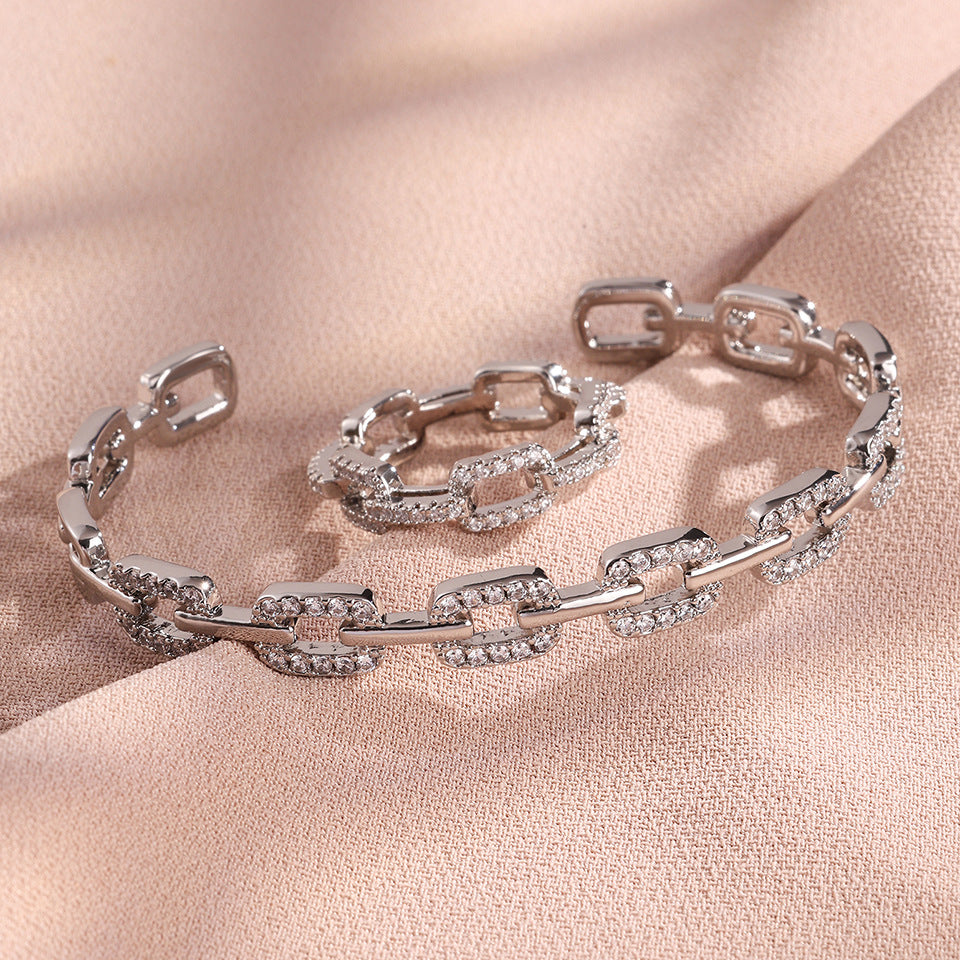 European and American cross-border diamond-set zircon open-top bracelet ring, light luxury, high-end temperament, niche, versatile, and fashionable