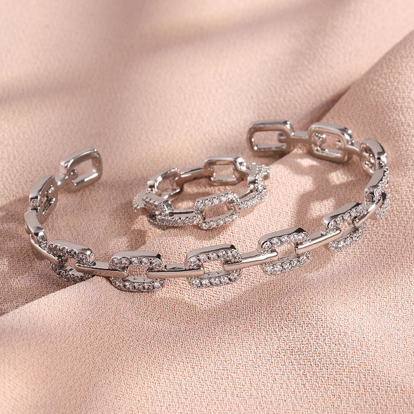 European and American cross-border diamond-set zircon open-top bracelet ring, light luxury, high-end temperament, niche, versatile, and fashionable - view 2 | Ciaura