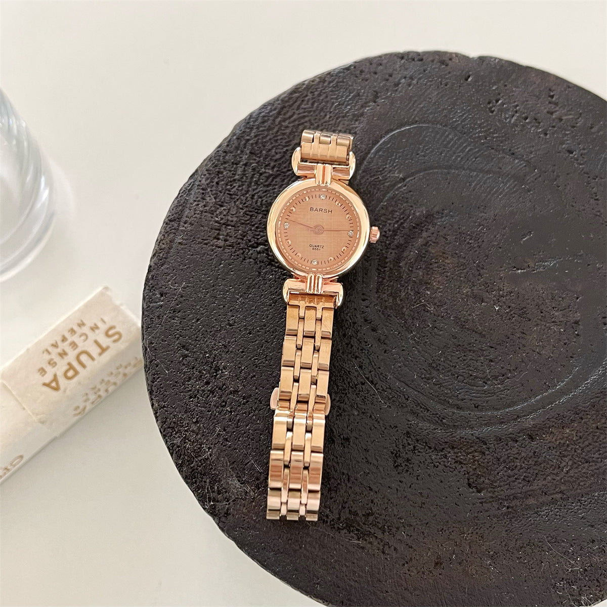 BARSH gold steel band minimalist diamond-dial women's watch, exquisite casual whitening, used quartz women's watch for export wholesale