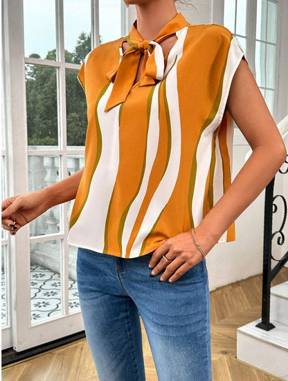 In stock: European and American cross-border 2024 Amazon spring/summer new fashion printed short-sleeved tie bat shirt top