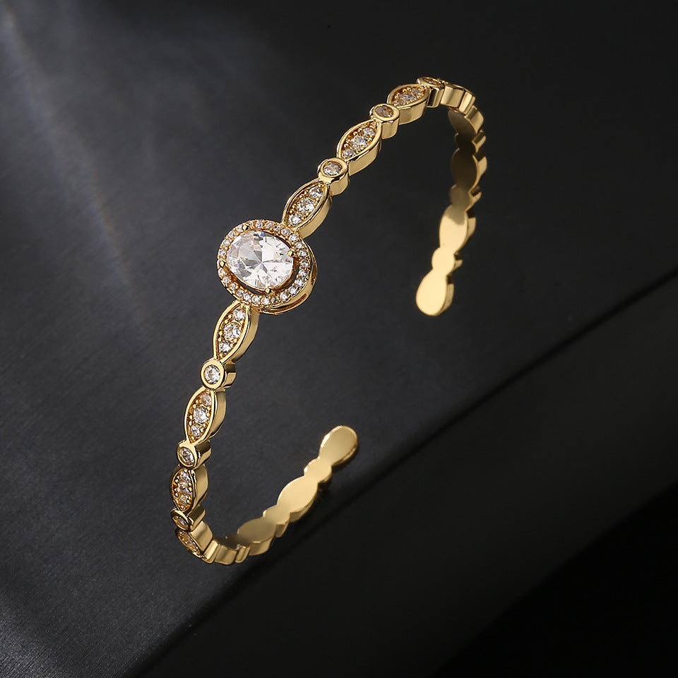 RAKOL Cross-border New Elegant Light Luxury Geometric Oval Zircon Bracelet Exquisite Versatile Open Ring Bracelet