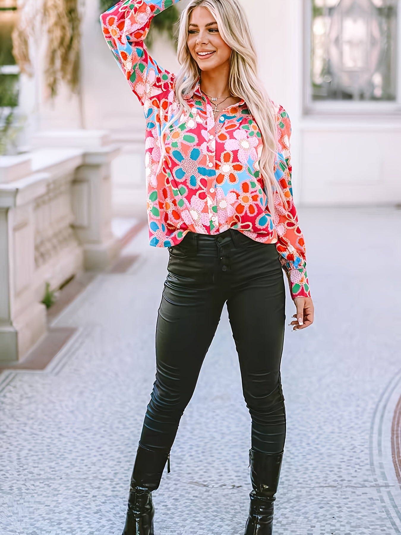 New cross-border European and American full print, a variety of pattern options, long sleeve loose casual top shirt