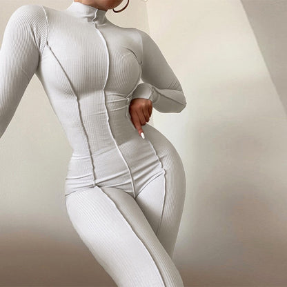 Amazon AliExpress cross-border foreign trade hot jumpsuits, European and American style slim long-sleeved round neck high-elastic women's jumpsuit