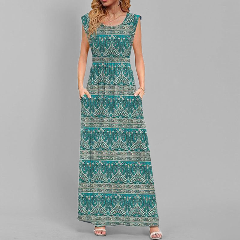 2025 Summer Amazon Cross-border European and American Clothing Elegant and fashionable solid color V-neck sleeveless long skirt dress