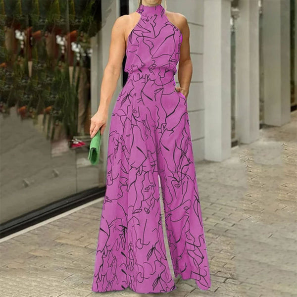 2026 spring new European and American foreign trade women's fashion crew neck sleeveless temperament fashion slim printed jumpsuit women | Ciaura