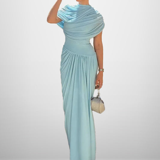 Amazon spring fashion cross-border new temperament elegant waist slimming pleated dress long dress