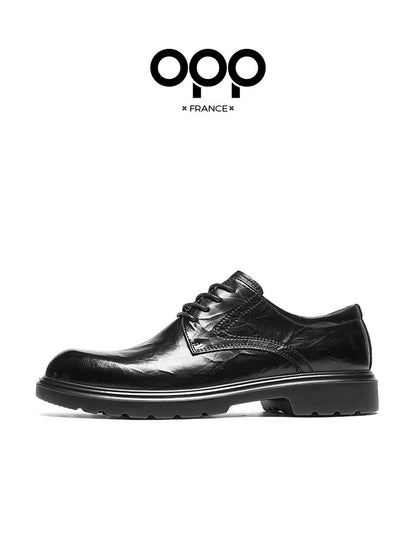 OPP leather shoes spring British black versatile wedding business casual formal pleated thick sole leather derby shoes for men