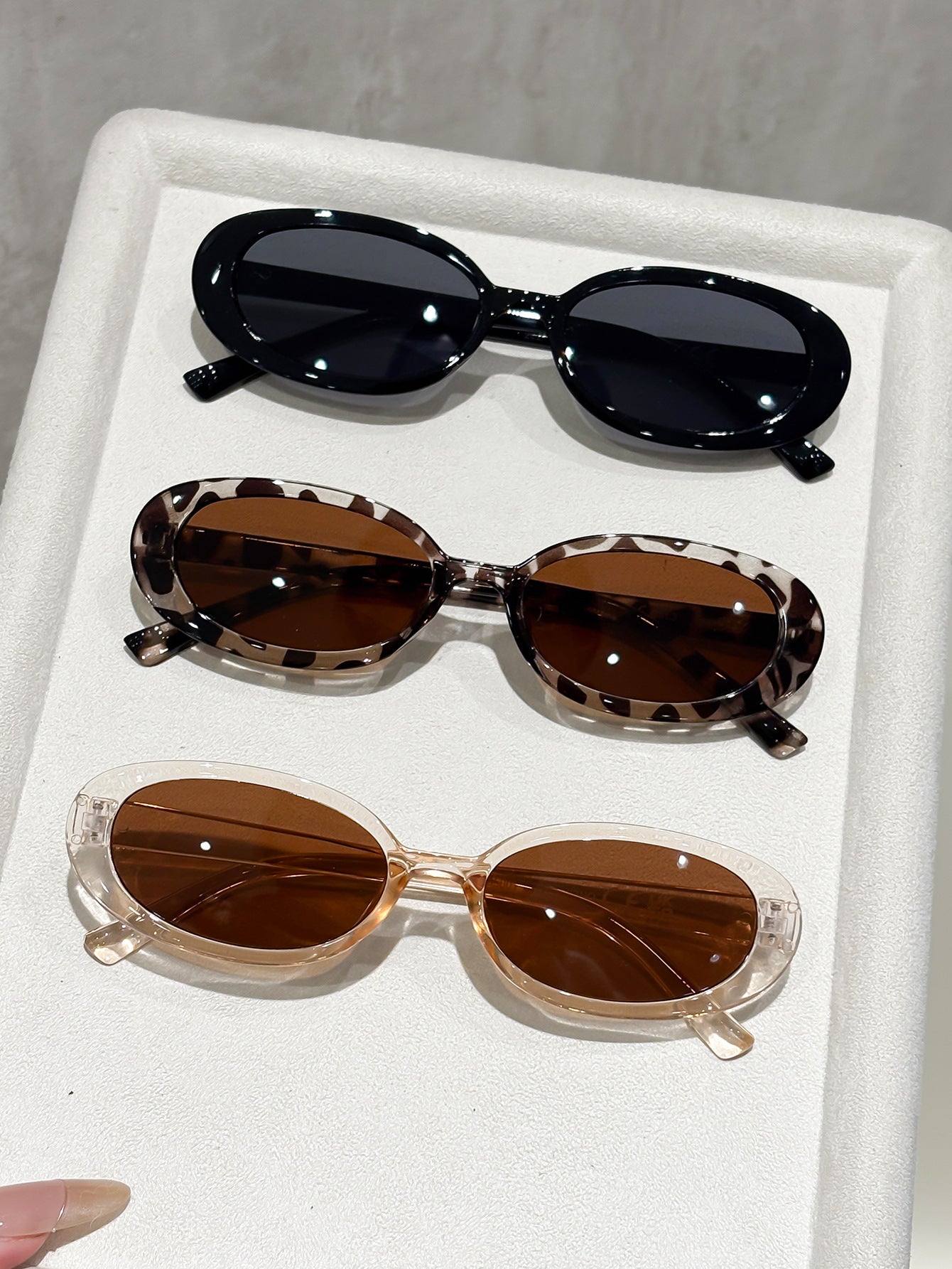3-piece set oval frame sunglasses for women, popular internet celebrity sunglasses for street photography, classic vintage Hong Kong style sunglasses