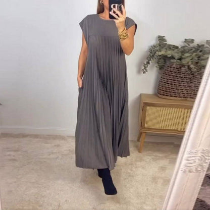 2026 Spring New Dress Cross-border European and American Clothing Elegant and Fashionable Crew Neck Sleeveless Pleated Long Dress