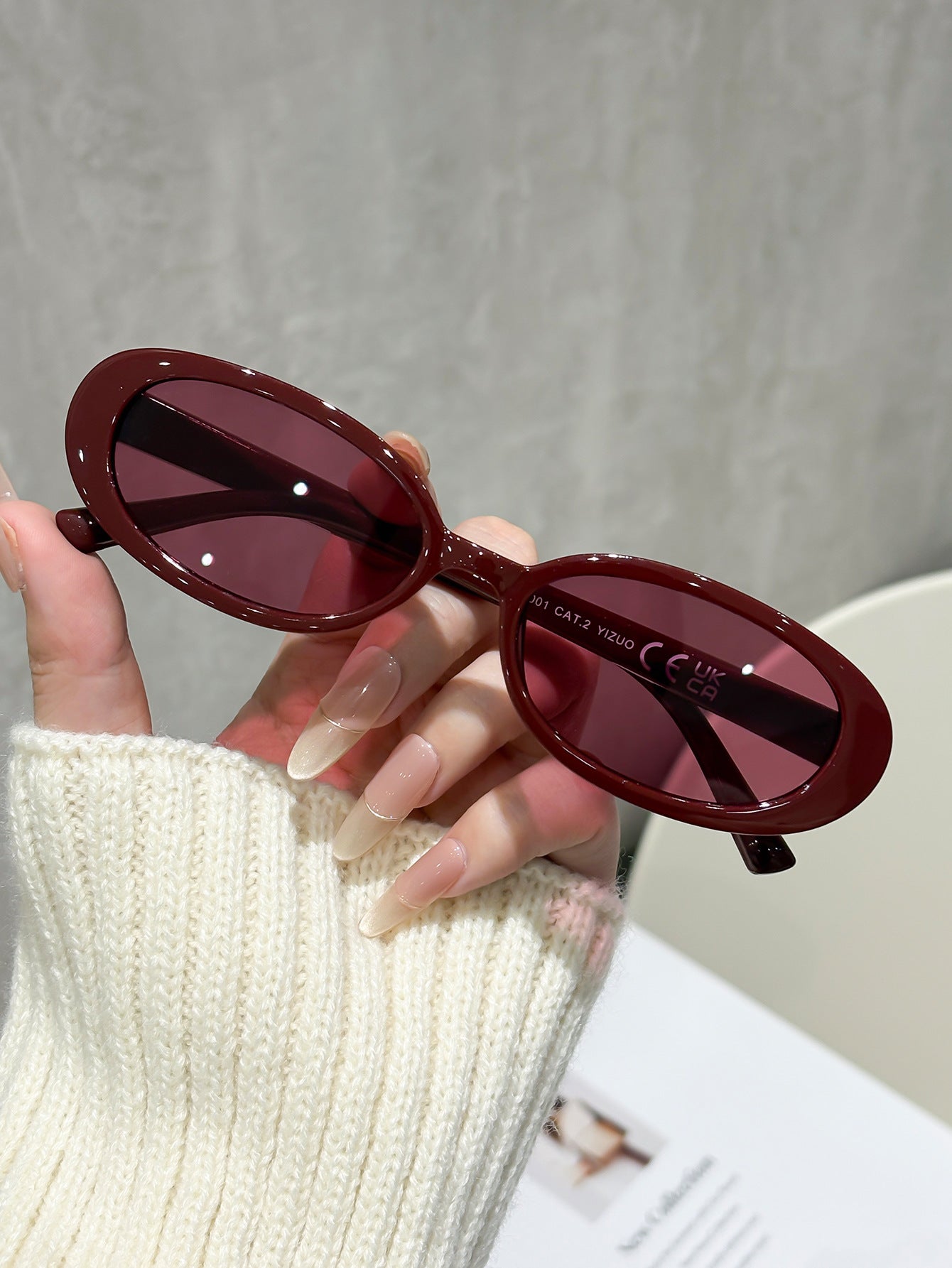 3-piece set oval frame sunglasses for women, popular internet celebrity sunglasses for street photography, classic vintage Hong Kong style sunglasses