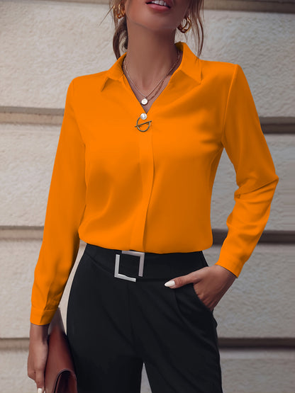 European and American commuter women's shirts are versatile and simple, Amazon solid color shirts, long sleeves, mid-length shirts