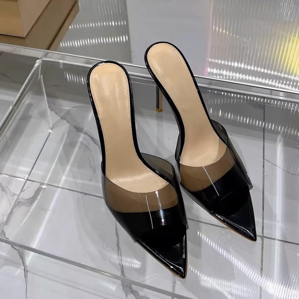 YX Transparent Heeled Sandals Women's 2026 Summer New Fashion Stiletto Heel Pointed Toe Sexy Open Toe Slippers Wear Outside