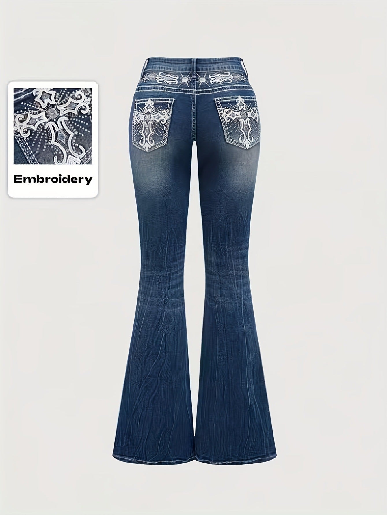 European and American cross-border foreign trade women's clothing explosive dark washed pocket embroidery hot diamond slim cut jeans JEANS