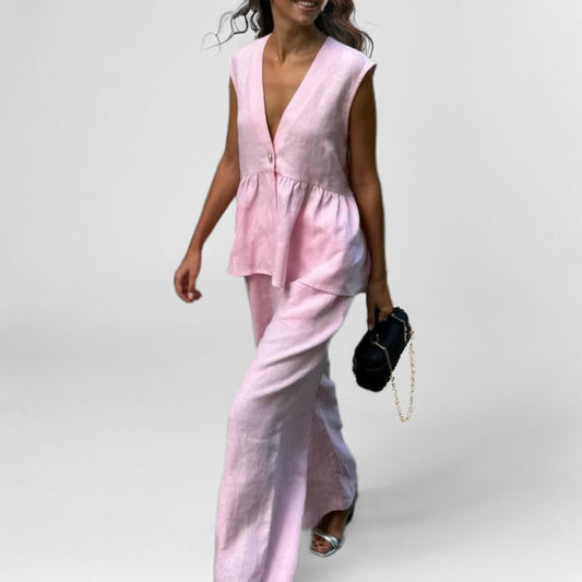 Cross-border Europe and the United States 2026 new products, V-neck button-down tops, vests, trouser suits, solid color temperament, commuting two