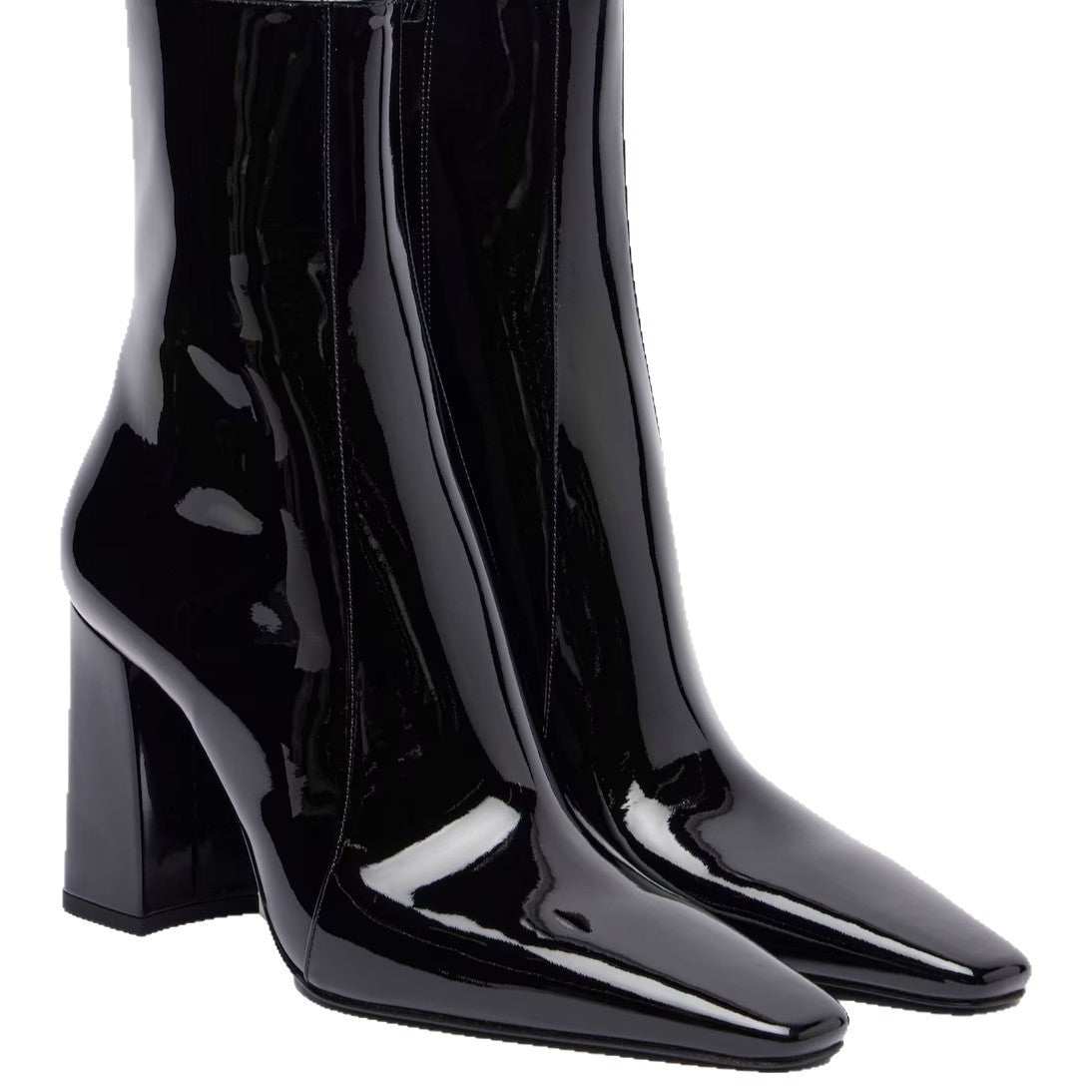 Tecido de couro patente dedo apontado dedo do pé grosso salto alto salto alto com zíper botas de cavaleiro, botas femininas versáteis de alta moda