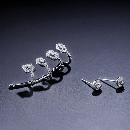 Cross-border bestselling jewelry zircon stud earring set, three-color zircon ear bone clip earrings, light luxury and high-end style dropshipping