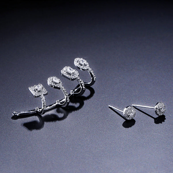 Cross-border bestselling jewelry zircon stud earring set, three-color zircon ear bone clip earrings, light luxury and high-end style dropshipping - view 2 | Ciaura