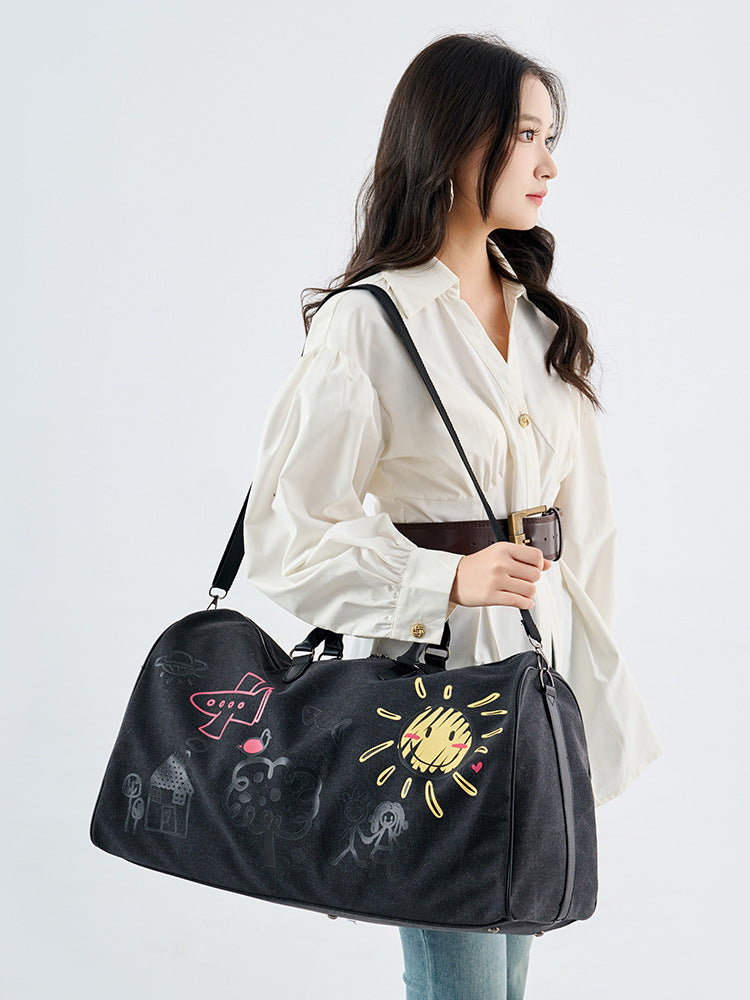Large capacity excursion travel bags: Unisex gym bags, graffiti handbags, canvas luggage bags, casual hiking bags