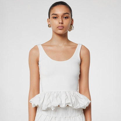 2025 spring/summer new European and beautiful clothing solid color sleeveless slim back open back bubble edge sexy little vest top for women