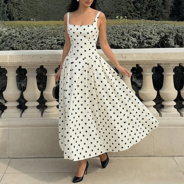 2026 Spring Dress AliExpress Women's New European and American Style INS White Polka Dot Waist Sexy Suspender Length
