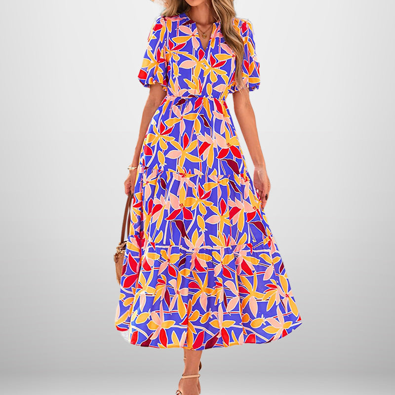 2025 summer new cross-border European and American fashion elegant and dignified atmospheric printed dress French maxi dress 661